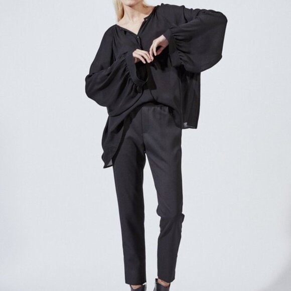 Nili Lotan Chelsea Jet Black Tailored Fit Elastic Waist Vent Hem Pants Size 2 - Picture 6 of 11